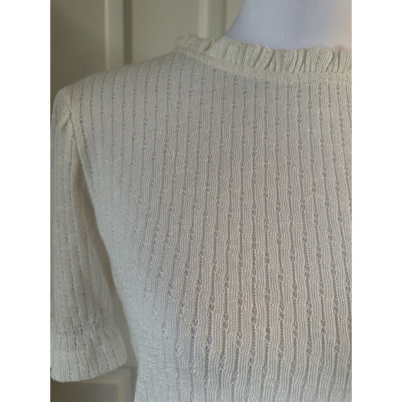 J Crew Womens Small Cream Ivory Short Sleeve Ruffle Trim SweaterTop Knit Neutral - Picture 4 of 11